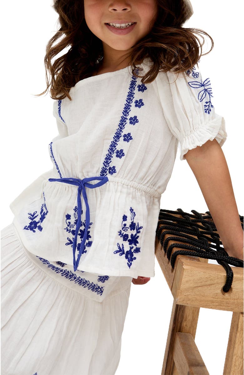 Raffya Kids Kids Ally Peplum Embroidered Blouse, Alternate, color, White