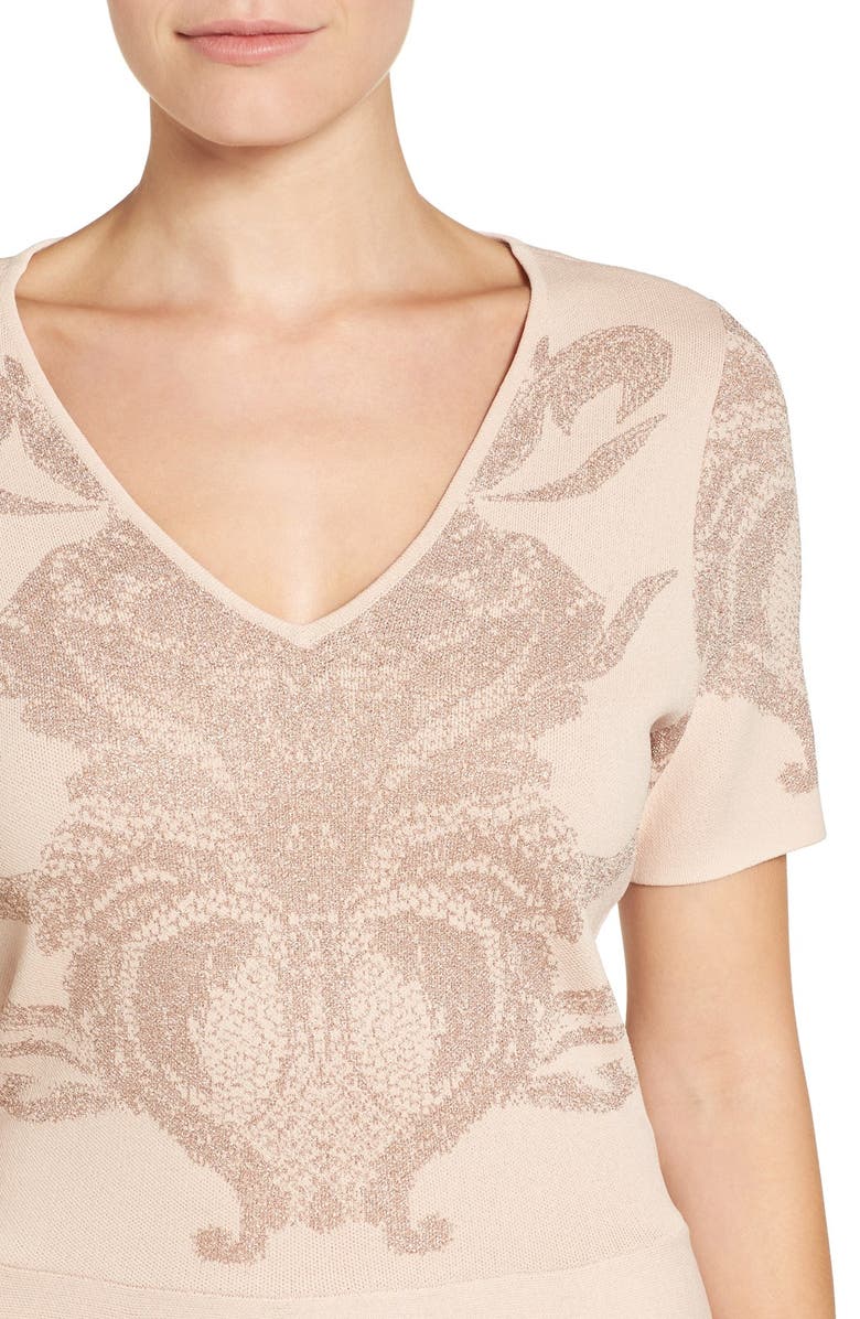 Ivanka Trump Metallic Knit Peplum Top, Alternate, color, 