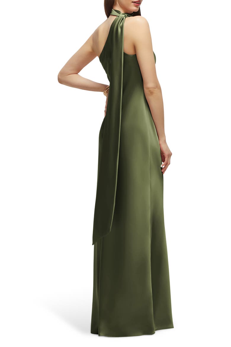 Scarf Detail One-Shoulder Satin Charmeuse Column Gown, Alternate, color, OLIVE GREEN