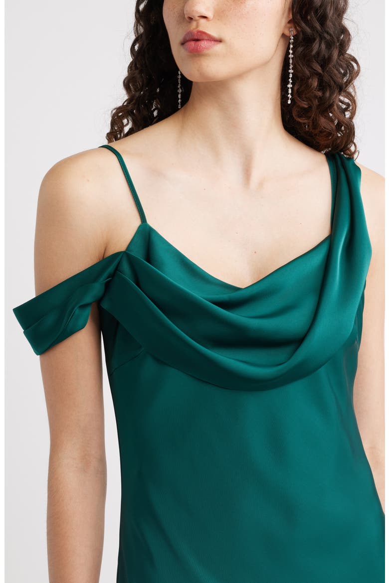 Off the Shoulder Satin Maxi Dress, Alternate, color, GREEN PONDEROSA