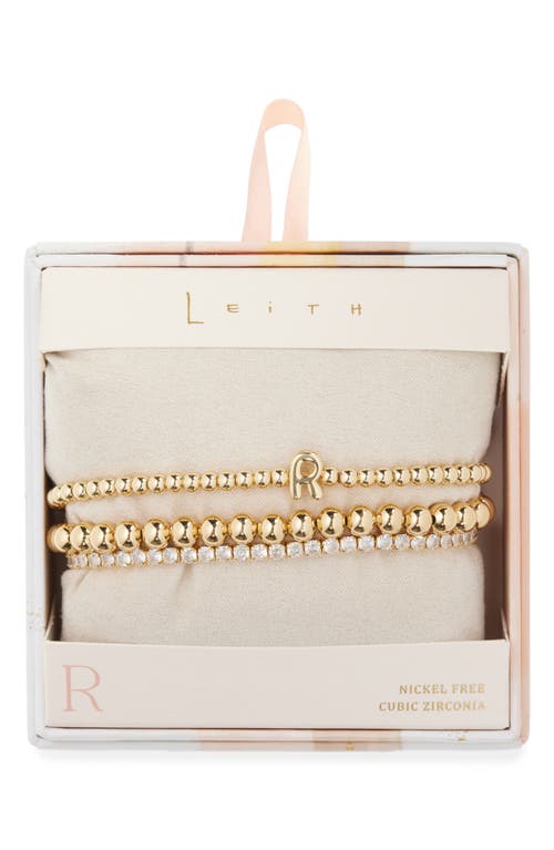 Leith 3-pack Initial Bead Bracelet In R- Clear- Gold