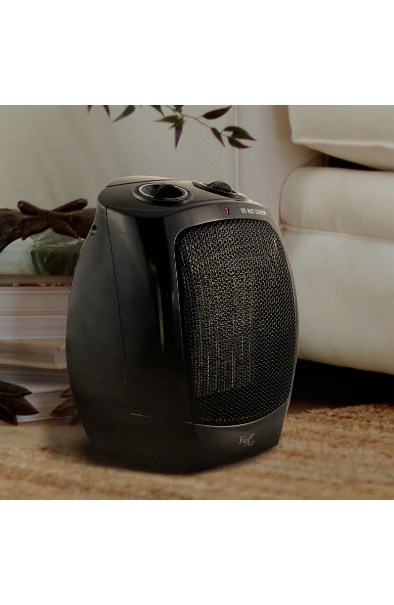 Vie Air 1500W Portable 2-Settings Office Black Ceramic Heater with Adjustable Thermostat, Alternate, color, Black