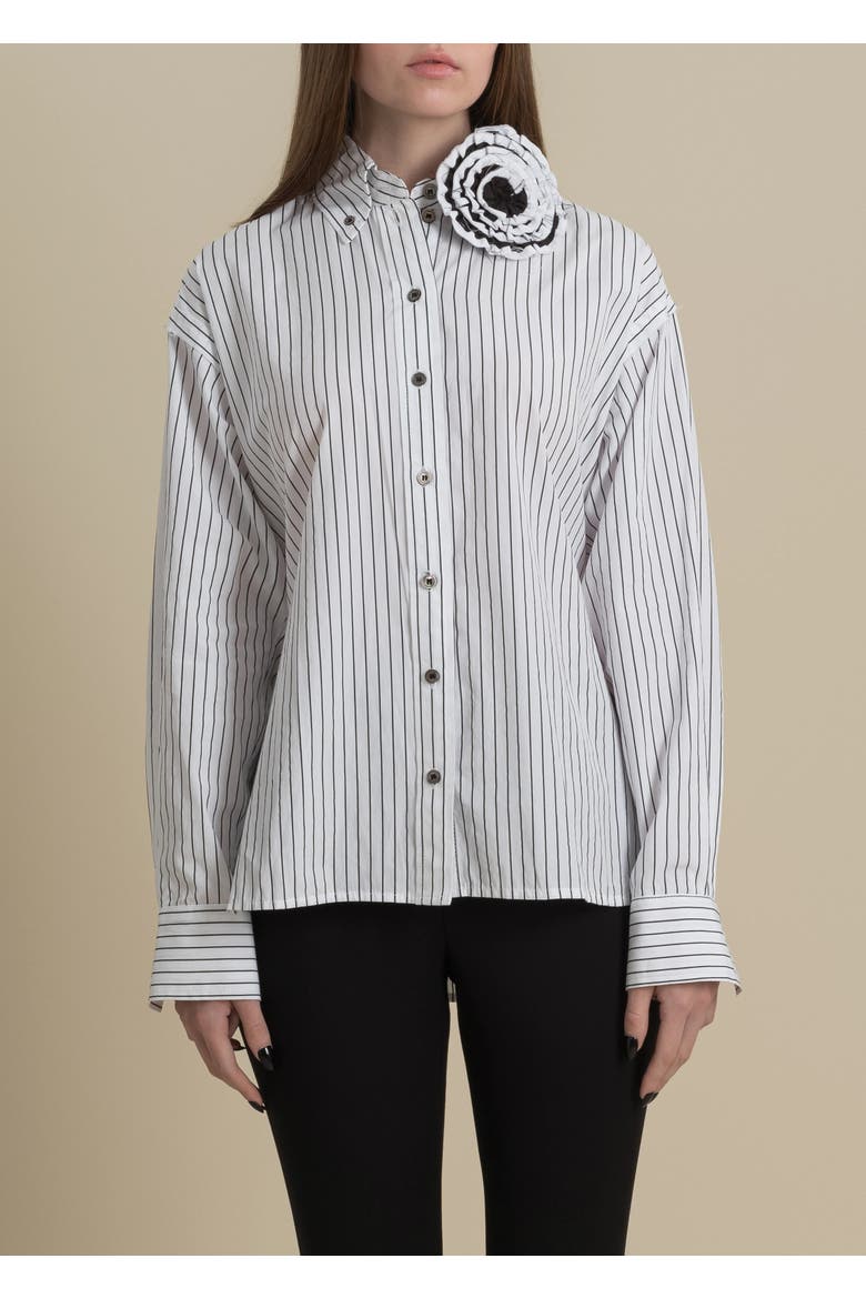 Helix Striped Satin-Trim Oxford Shirt, Alternate, color, White and Black