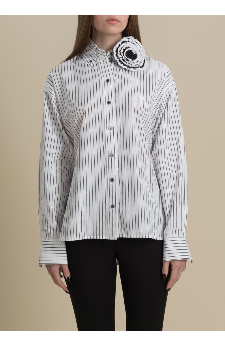 Contessa Mills Helix Striped Satin-Trim Oxford Shirt, Alternate, color, White And Black