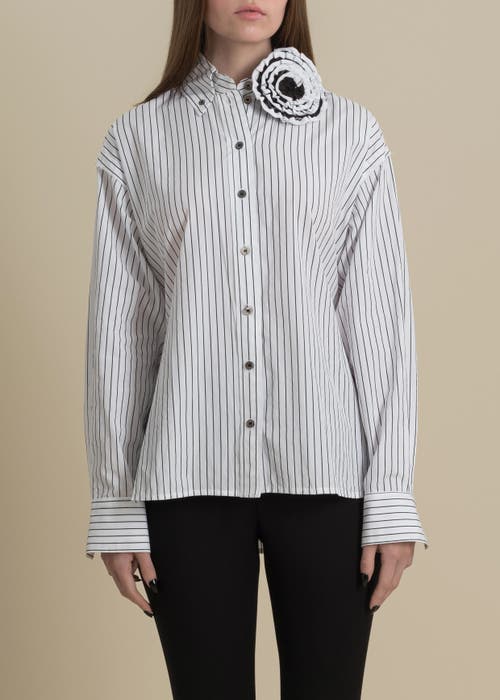 Contessa Mills Helix Striped Satin-trim Oxford Shirt In Gray