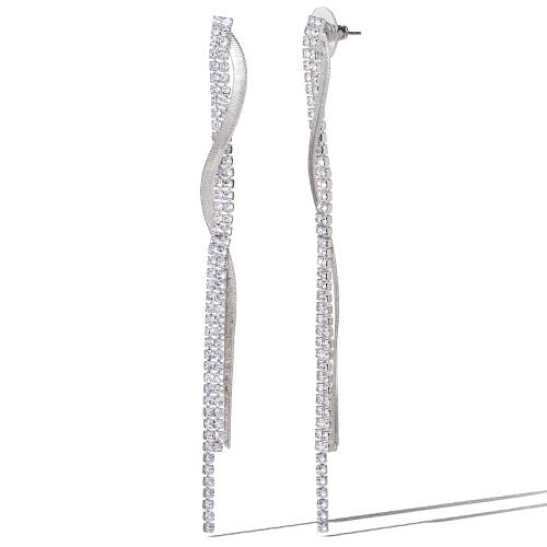 Jessica Simpson Silver Linear Crystal Drop Earrings In Silver
