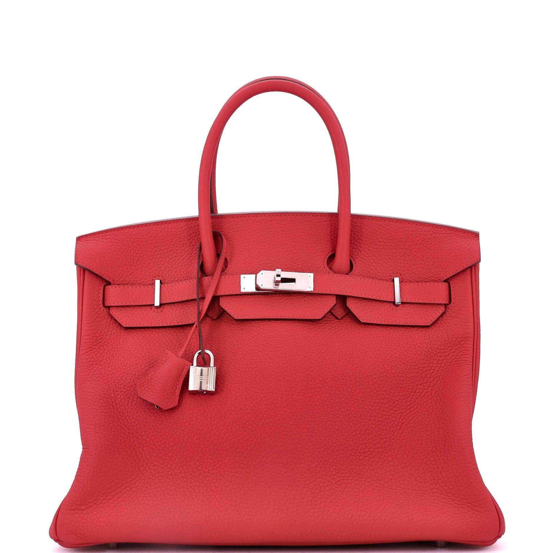 Pre-Owned Hermes Birkin Handbag Red Clemence with Palladium Hardware 35, Main, color, 
