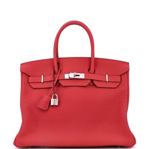 Birkin Handbag Red Clemence with Palladium Hardware 35