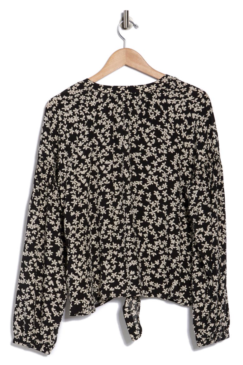 Tie Front Button-Up Shirt, Alternate, color, PRIMROSE BLACK/ IVORY