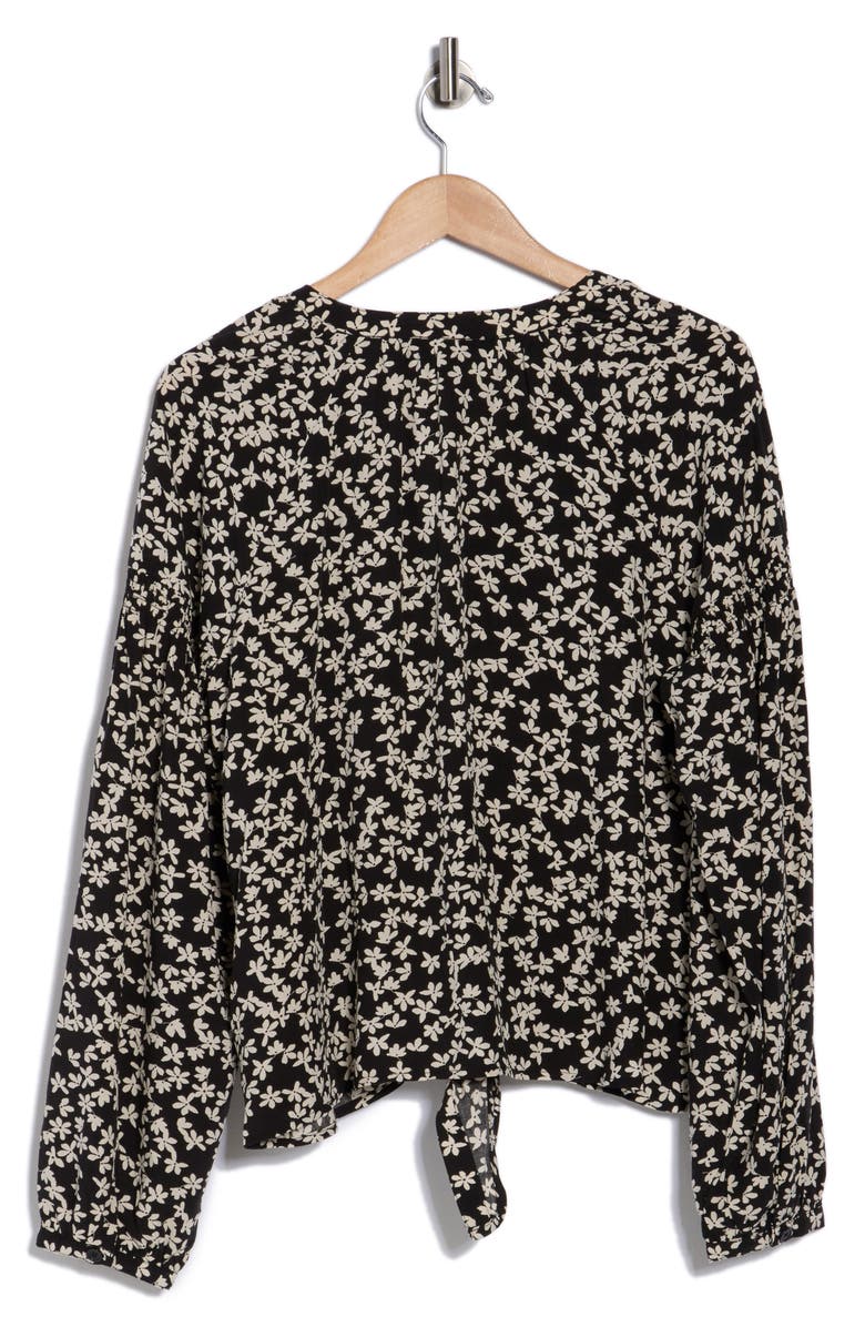 Sanctuary Tie Front Button-Up Shirt, Alternate, color, Primrose Black/ Ivory