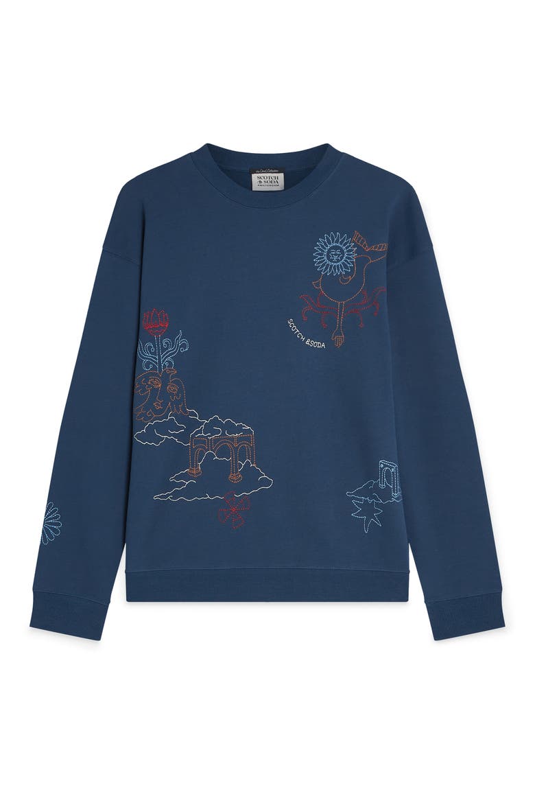 Placed Embroidered Cotton Sweatshirt, Alternate, color, ENSIGN BLUE