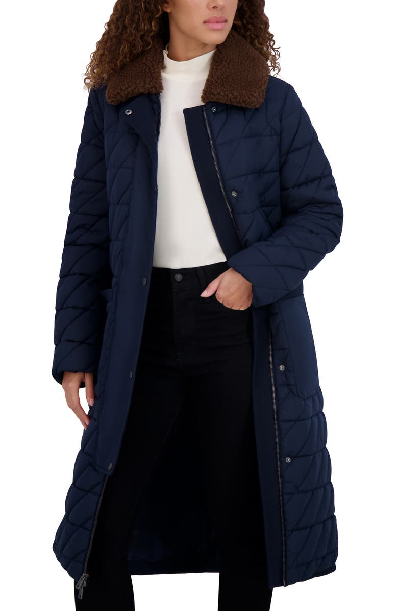 Andrew Marc Maxine Quilted Coat with Faux Shearling Collar, Alternate, color, Ink