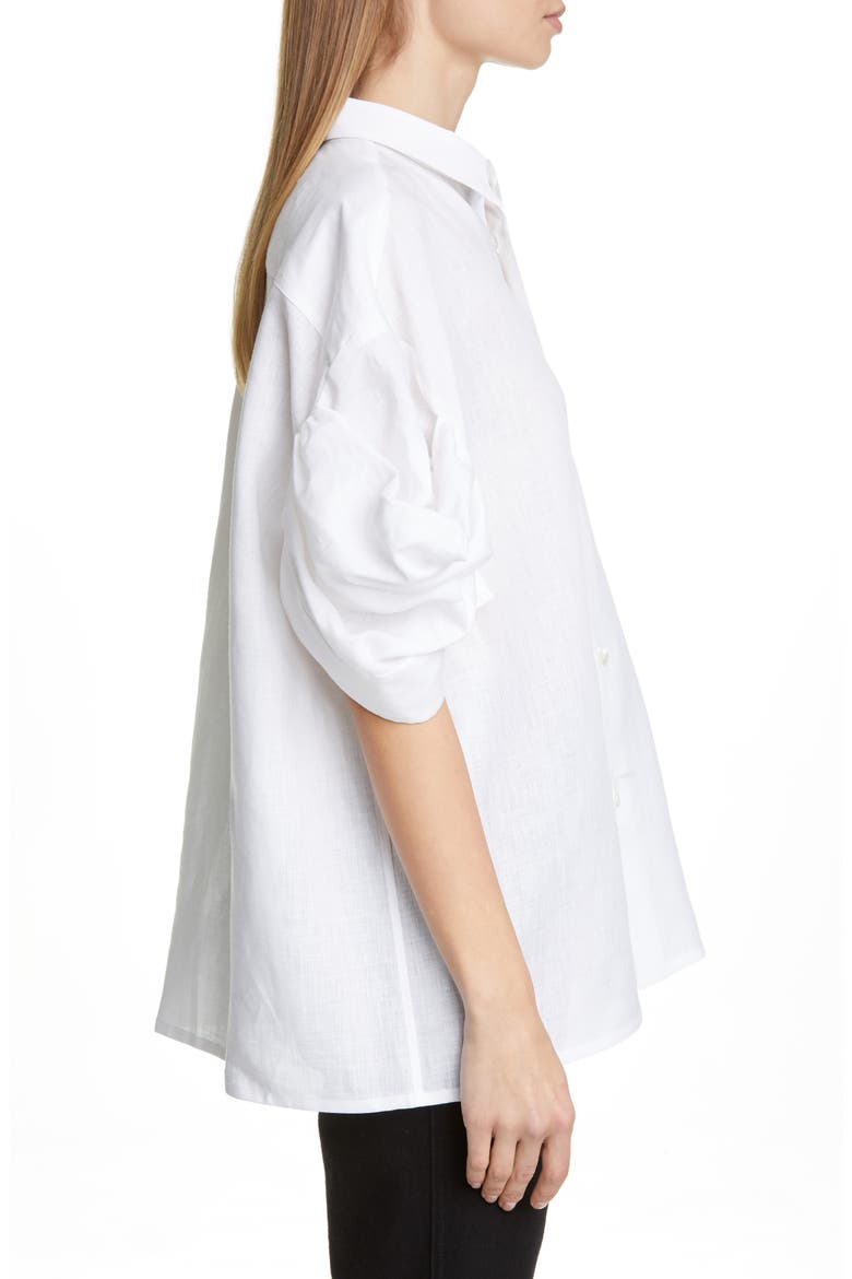 Puff Sleeve Linen Shirt, Alternate, color, WHITE X INDIGO