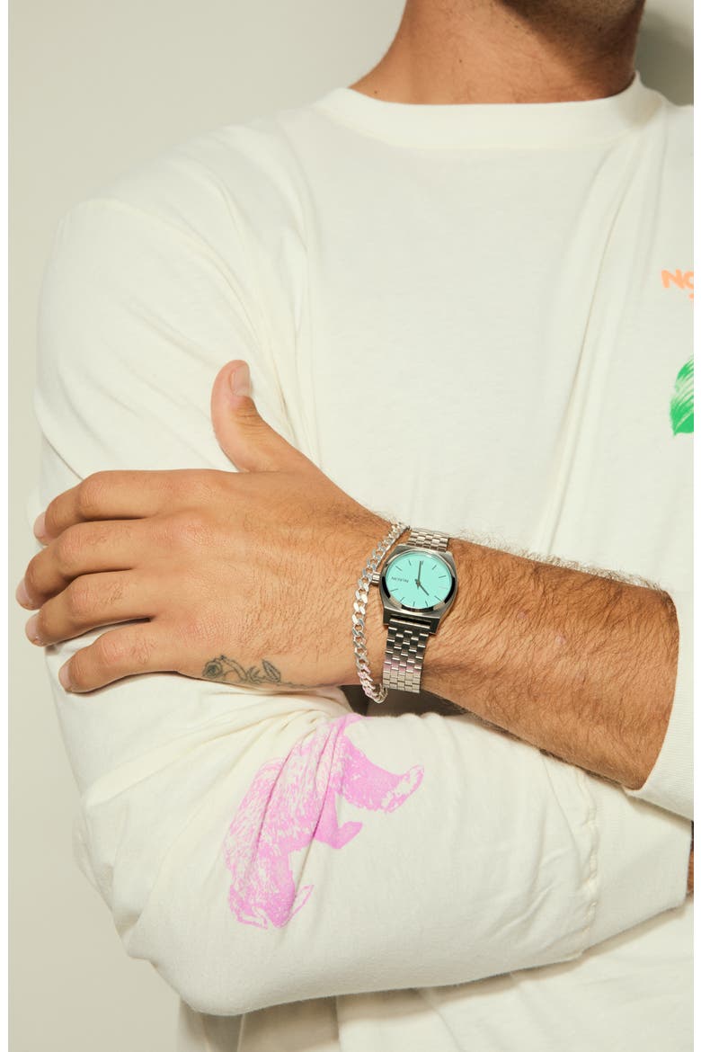The Medium Time Teller Bracelet Watch, 31mm, Alternate, color, SILVER / TURQUOISE