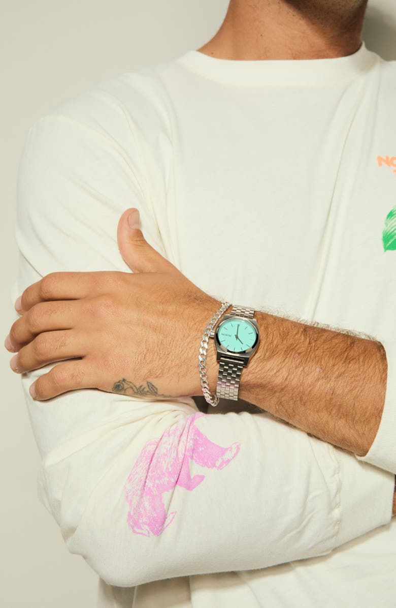 Nixon The Medium Time Teller Bracelet Watch, 31mm, Alternate, color, Silver / Turquoise