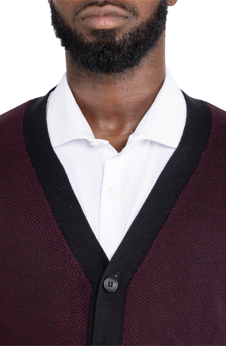XRAY Herringbone V-Neck Button Front Cardigan, Alternate, color, Oxblood/ Black