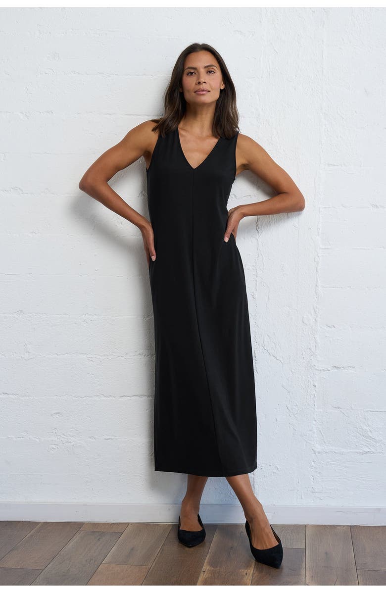 Franne Golde Luxe Stretch Sleeveless V-Neck Dress, Main, color, Black