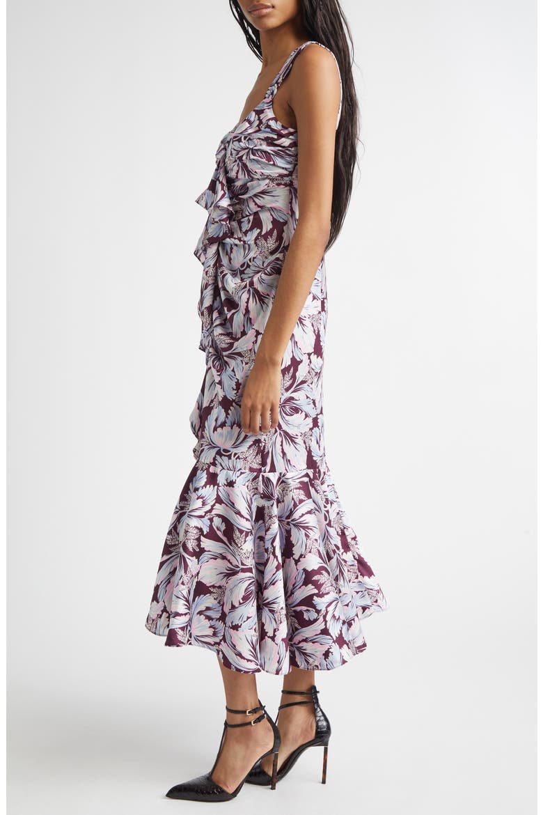 Floral Print Ruffle Dress, Alternate, color, DEEP PLUM MULTI