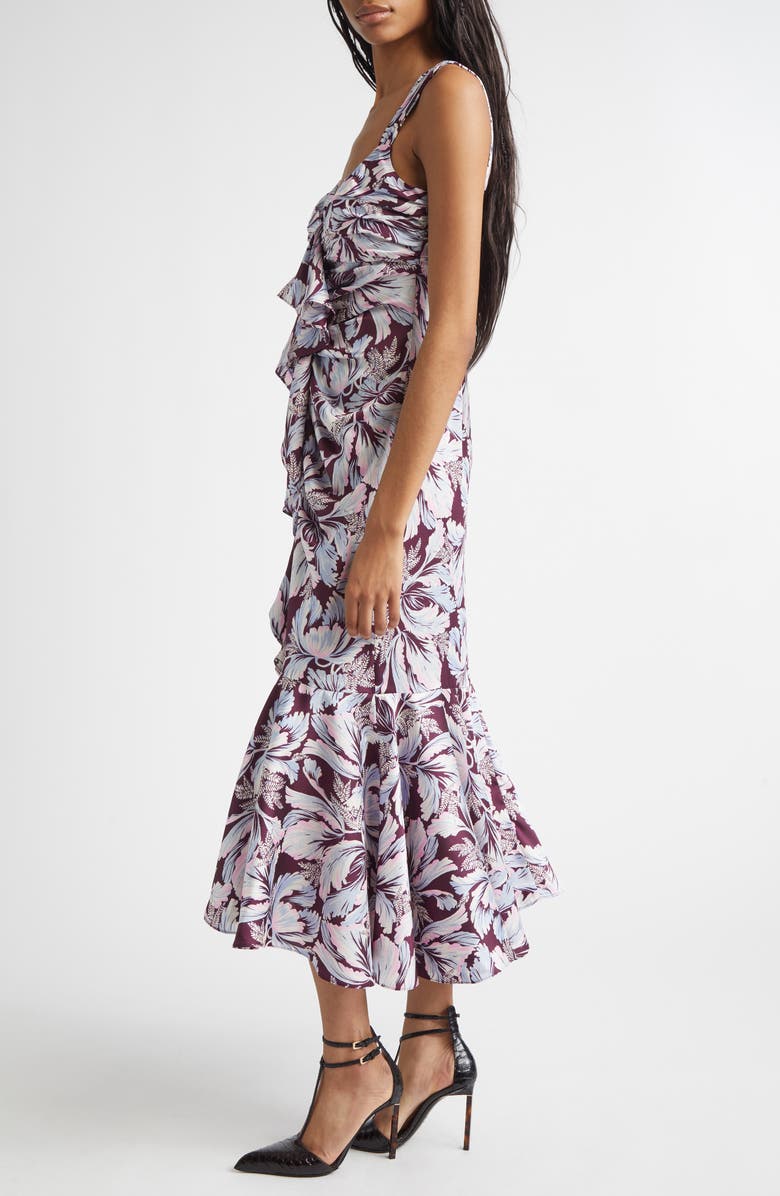 Cinq à Sept Floral Print Ruffle Dress, Alternate, color, Deep Plum Multi