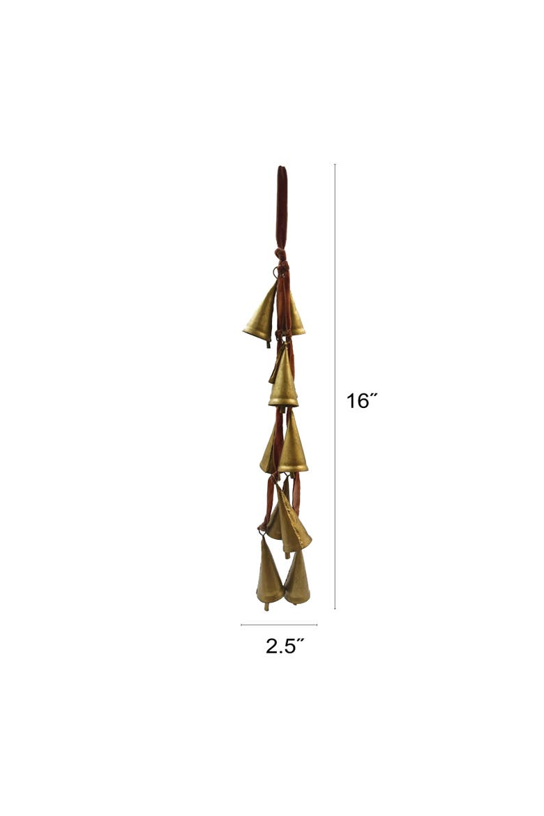 Velvet Ribbon Door Hanger with 10 Cone Shaped Bells, Alternate, color, Rose Color and Gold Finish