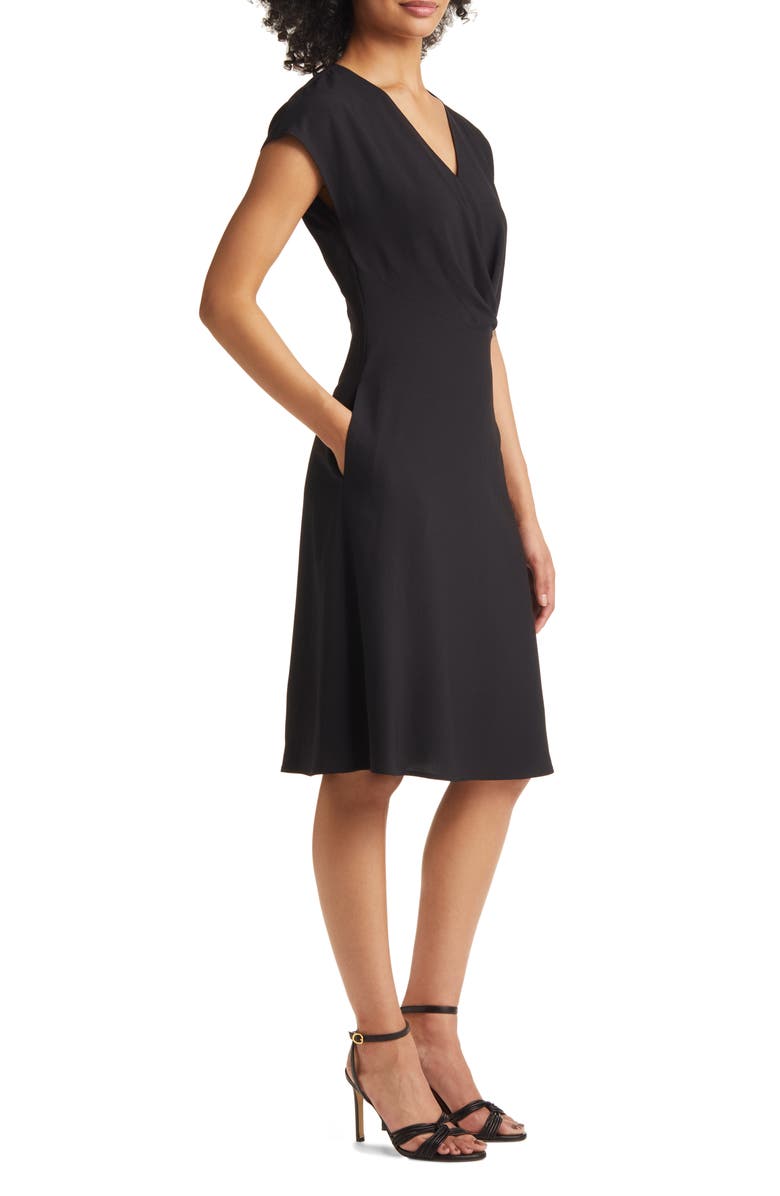 Tahari ASL V-Neck Twist Front Fit & Flare Dress, Alternate, color, 