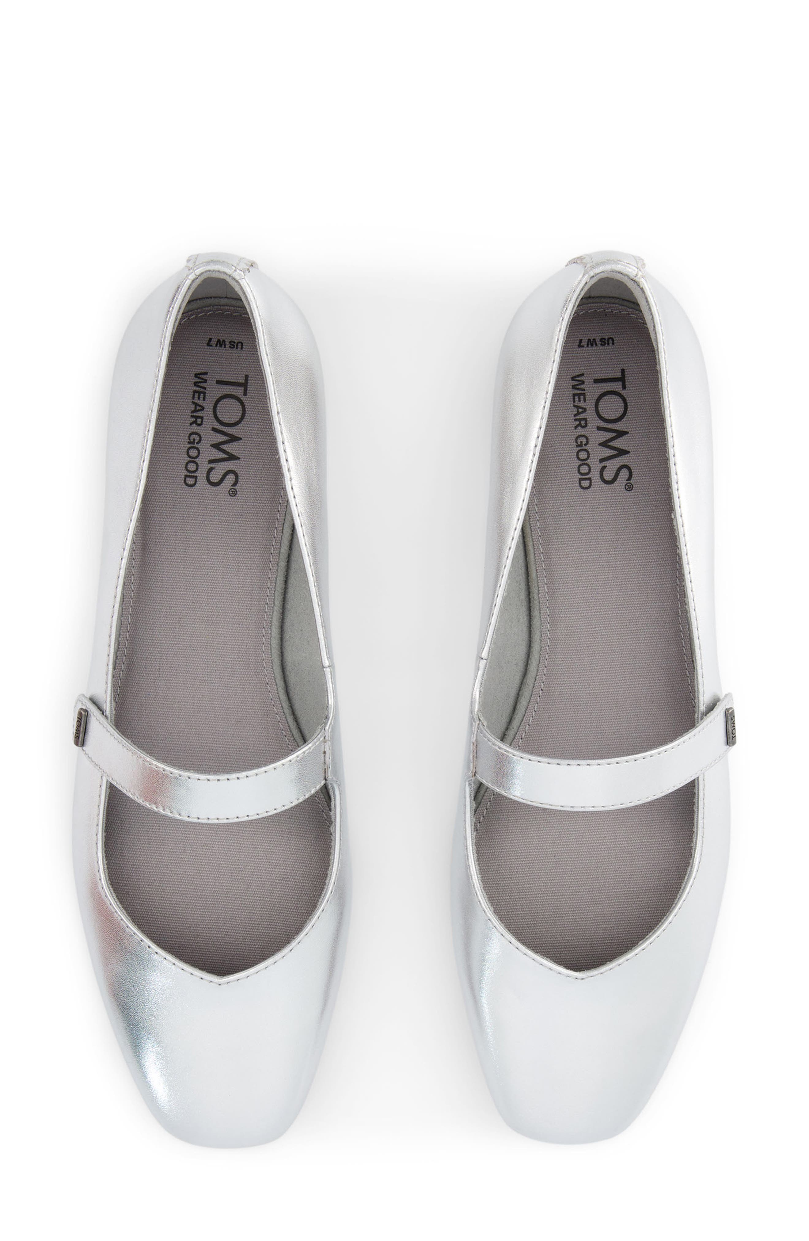TOMS Bianca Metallic Mary Jane Flat, Alternate, color, Silver