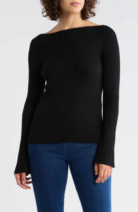 Leith Boat Neck Flare Sleeve Sculpt Sweater