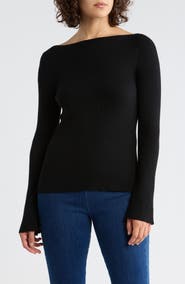 Leith Boat Neck Flare Sleeve Sculpt Sweater