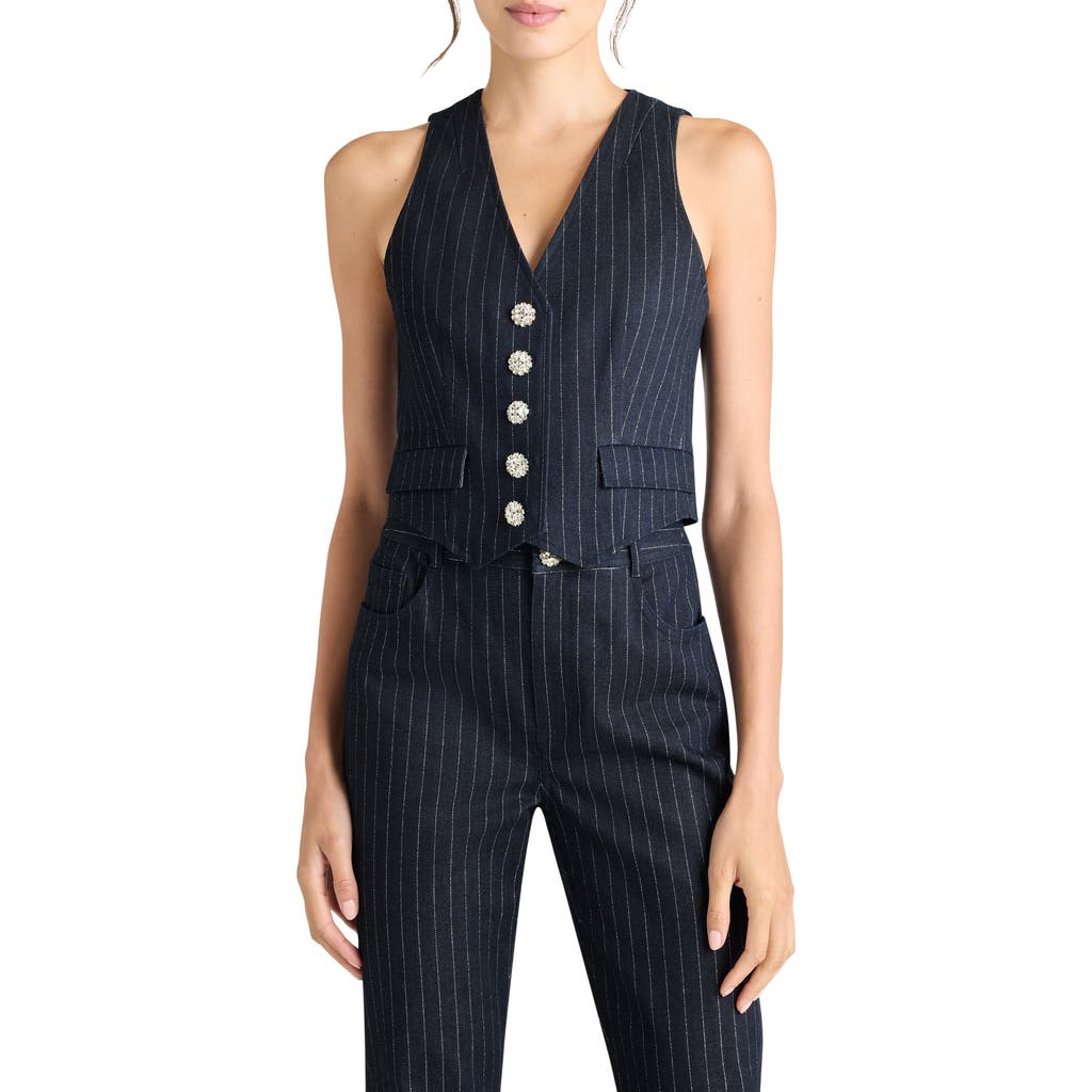 Cinq À Sept Ander Metallic Pinstripe Denim Vest In Blue