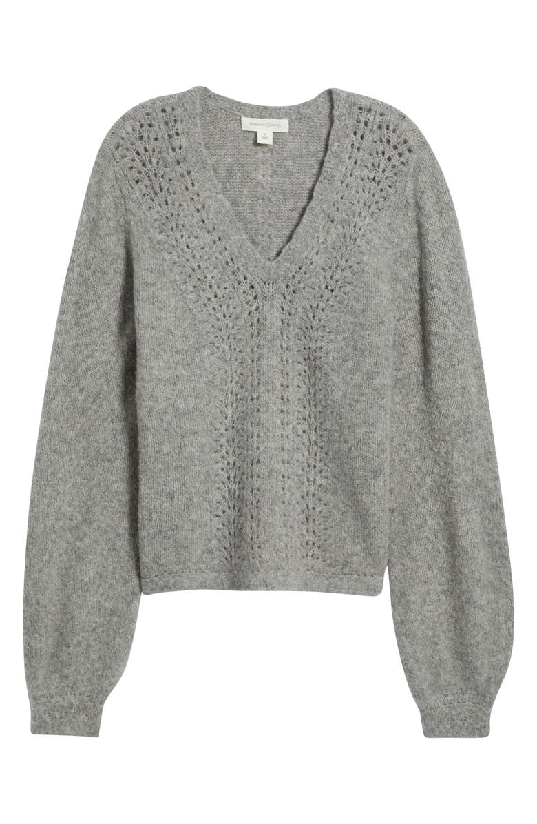 Treasure & Bond Oversize Pointelle V-Neck Sweater, Alternate, color, Grey Heather