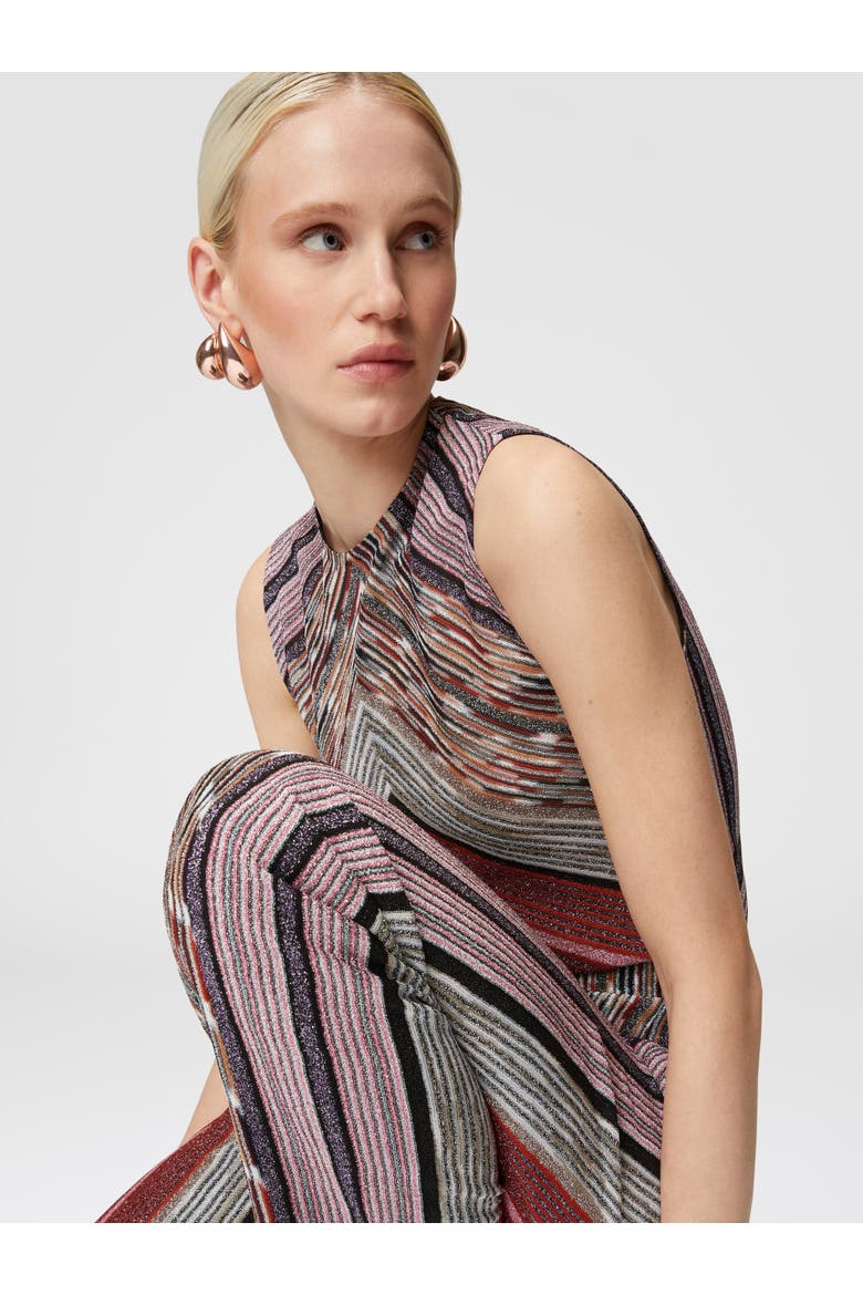 Carrot-fit Trousers In Lamé Striped Viscose, Alternate, color, Multicoloured