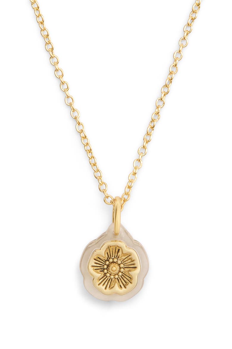 Lucite Tea Rose Pendant Necklace, Main, color, GOLD
