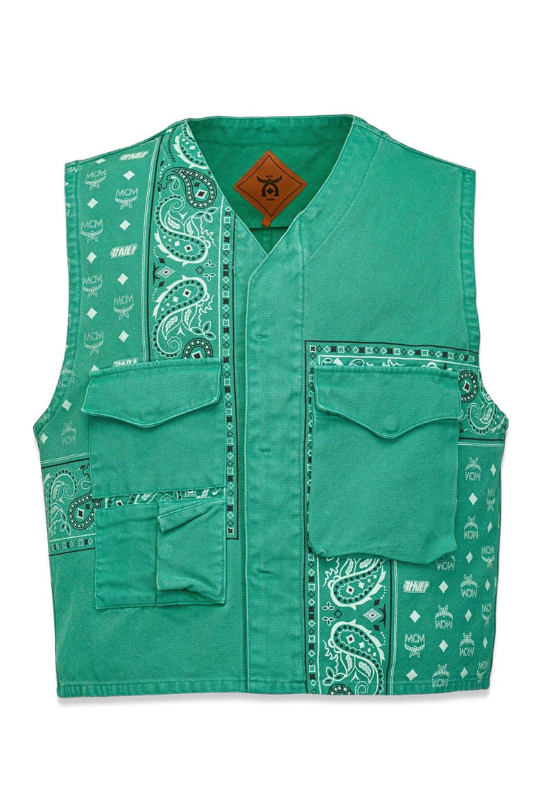 x KASINA Bandana Monogram Gilet in Oxford Cotton, Alternate, color, Green