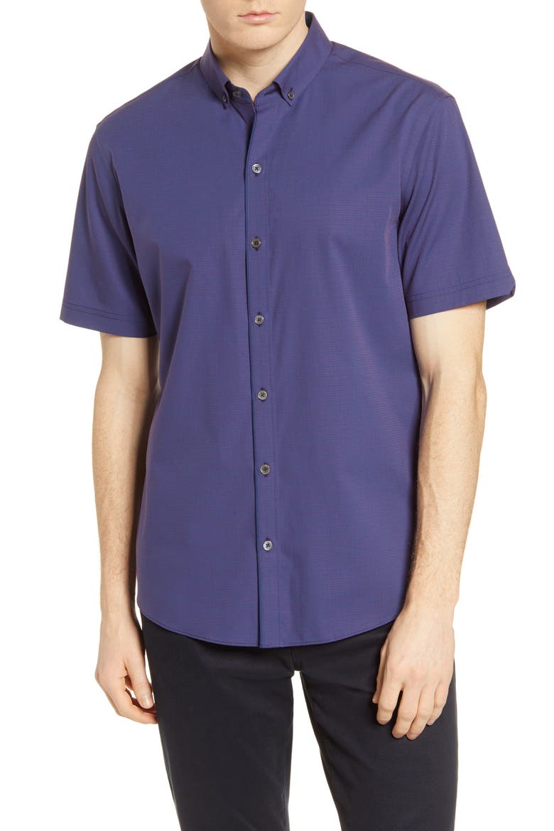 Classic Fit Dobby Short Sleeve Button-Down Shirt, Main, color, PURPLE