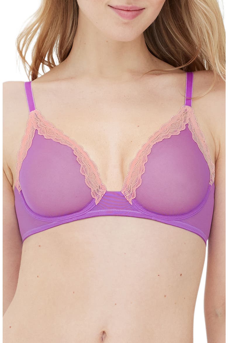 Passion Underwire Plunge Unlined Mesh Bra, Main, color, PURPLE/ CARNATION