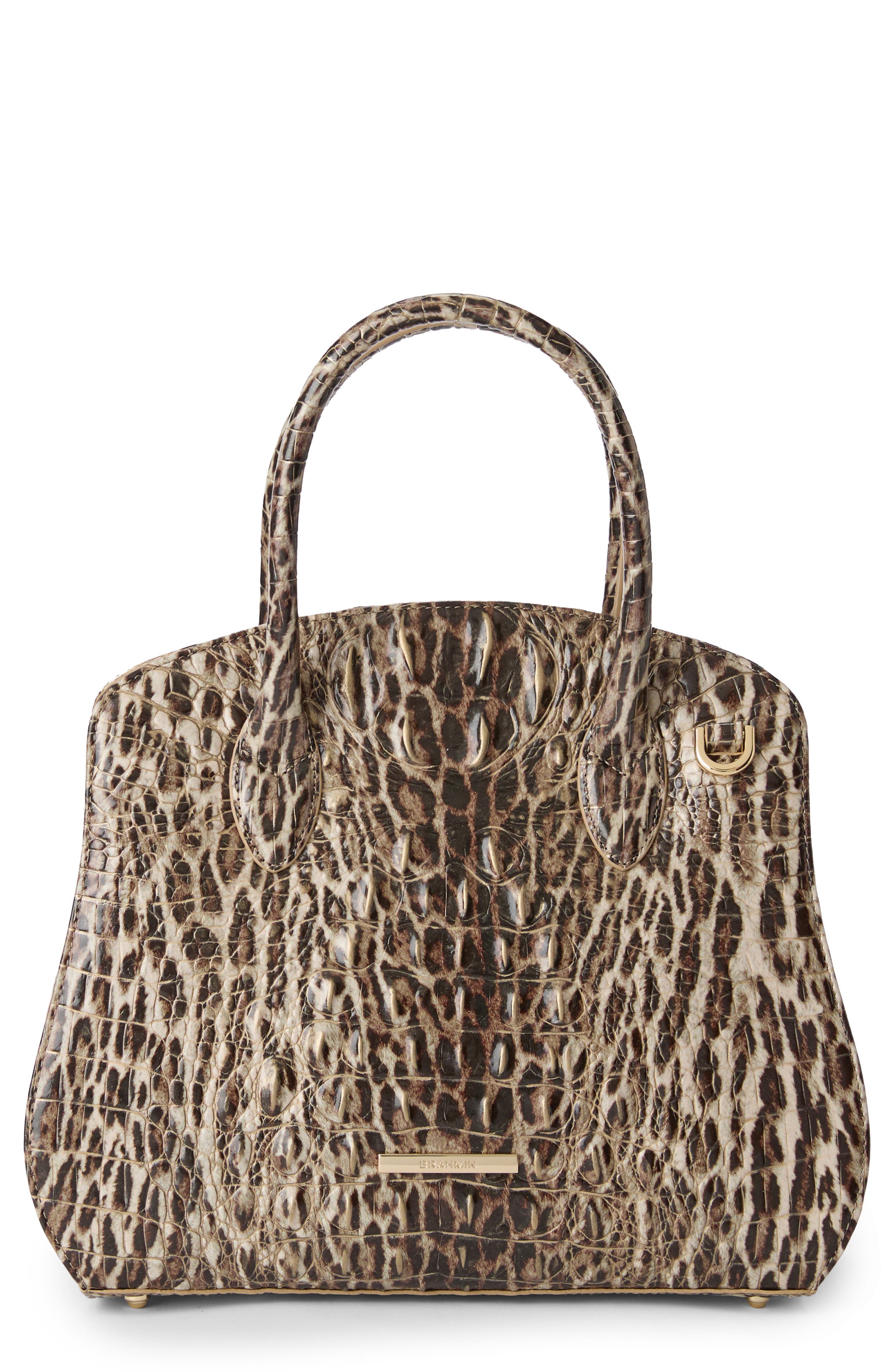 Rosetta Croc Embossed Leather Satchel, Main, color, OCELOT