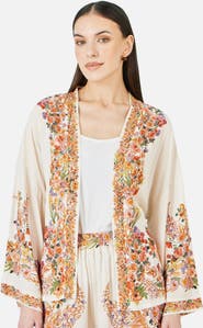 Yumi Viscose Floral Border Belted Cover-Up
