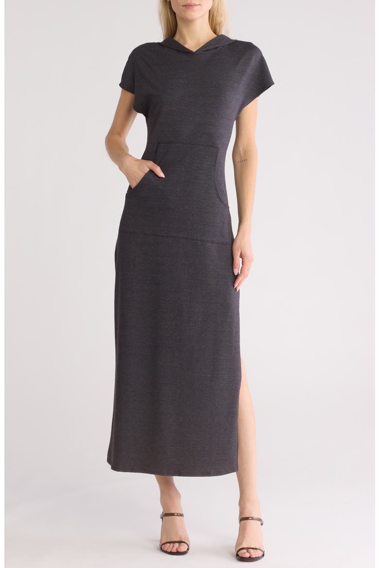 Short Sleeve Hoodie Dress, Main, color, CHARCOAL FRENCH TERRY