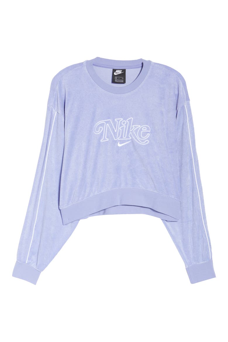 Sportswear Retro Femme Terry Crewneck Crop Sweatshirt, Alternate, color, LIGHT THISTLE