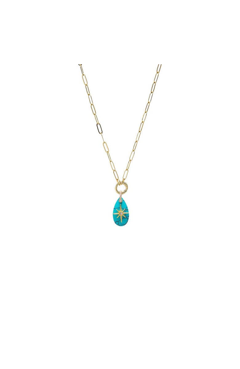 BY ADINA EDEN CZ Starburst Teardrop Natural Stone Pendant & Clicker Toggle Necklace, Main, color, Turquoise - 22 Inch