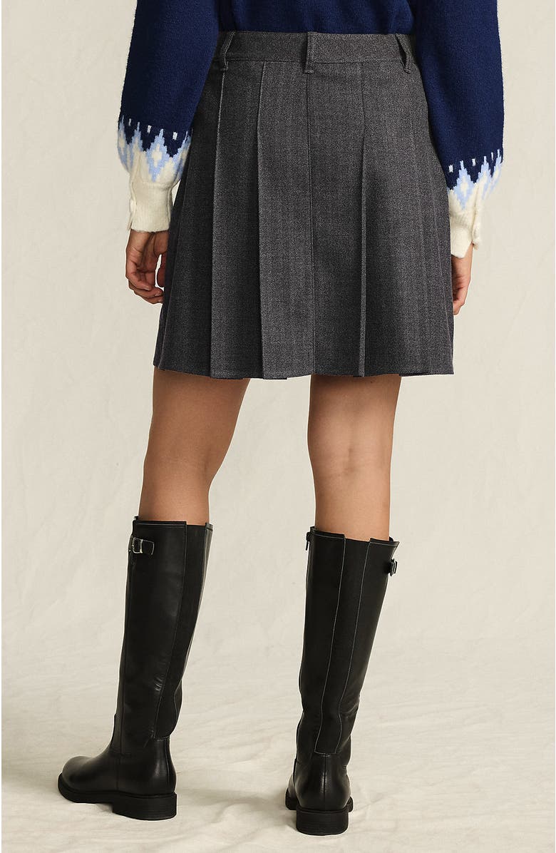 Lands' End Plus Size Brushed Flannel Pleated Mini Skirt, Alternate, color, Dark Gray Herringbone