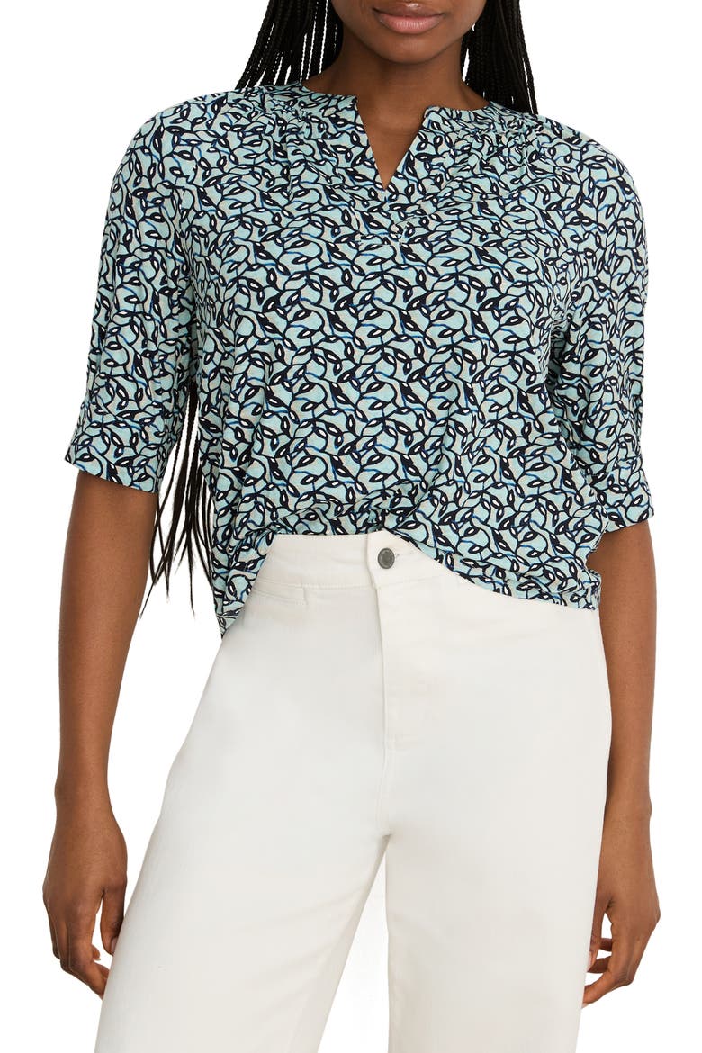 Fine Vines Print Split Neck Top, Main, color, AQUA MULTI