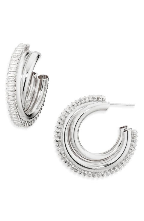 Baguette Crystal Twist Hoop Earrings