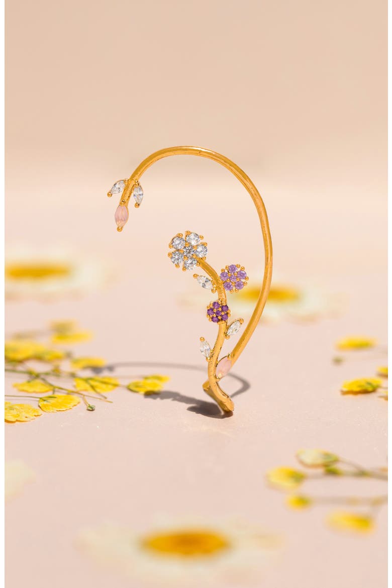 Island Bloom Single Crawler Ear Cuff, Alternate, color, GOLD/ PURPLE