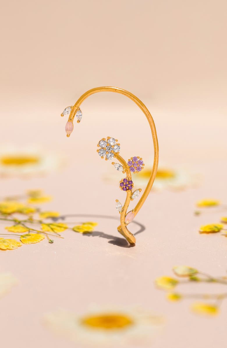 Girls Crew Island Bloom Single Crawler Ear Cuff, Alternate, color, Gold/ Purple