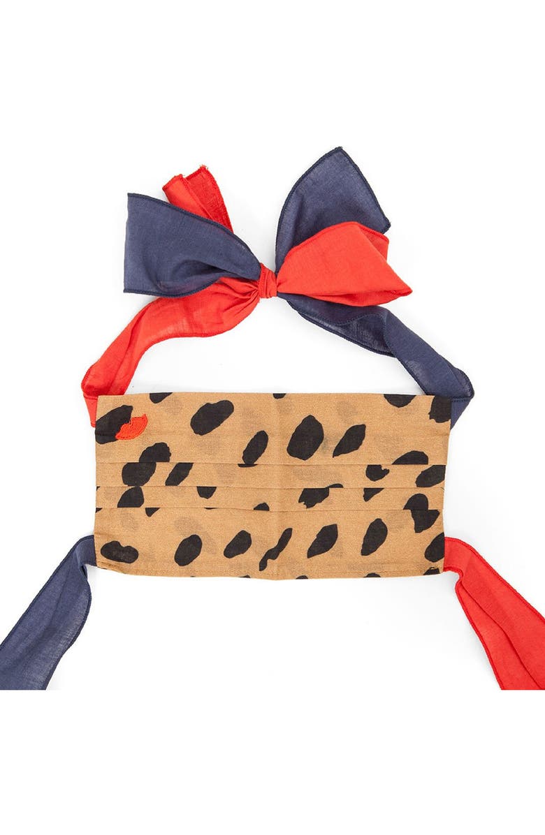 Clare V. Bowie Adult Print Pleated Tie Strap Cotton Face Mask, Alternate, color,