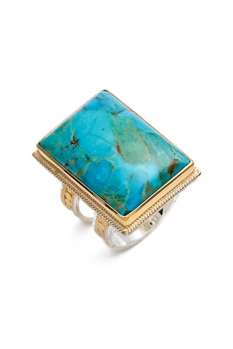 Rectangular Stone Ring, Main, color, GOLD/ TURQUOISE