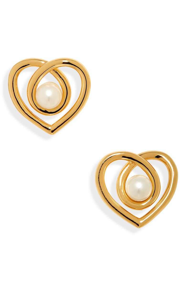 Kate Spade New York infinite hearts imitation pearl stud earrings, Main, color,