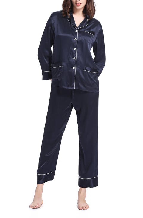 Women's Chic Trimmed Silk Pajama Set