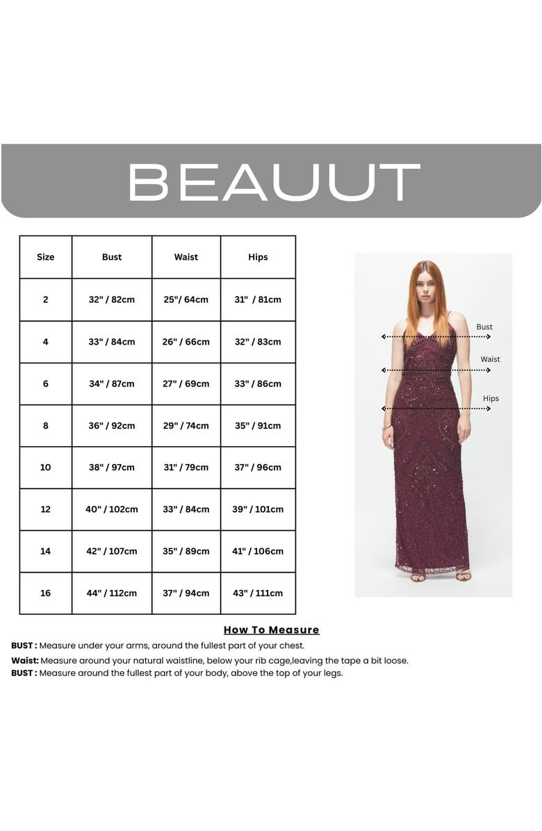 BEAUUT Occasion Embellished Sequin Beaded Deep V Neck Evening Maxi Dress, Alternate, color,